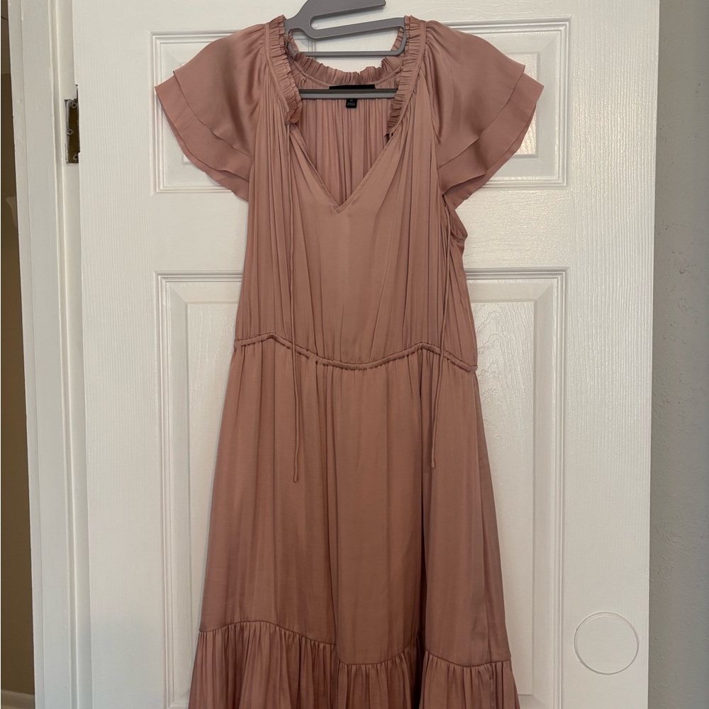 Elegant Pink Flutter Sleeve Dress